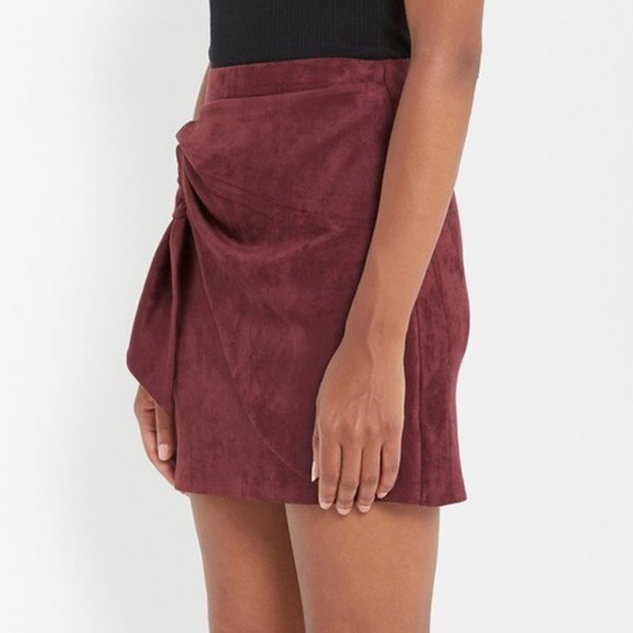 Faux Suede Wrap Mini Skirt Sarong Burgandy - Picture 3 of 5